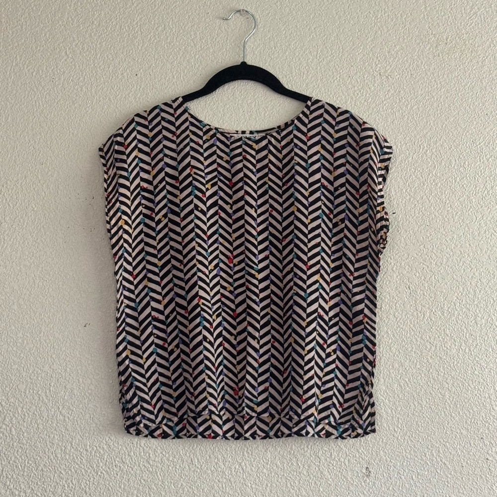 Vintage Ladybug Authentic Top Small Chevron Retro 100% Silk